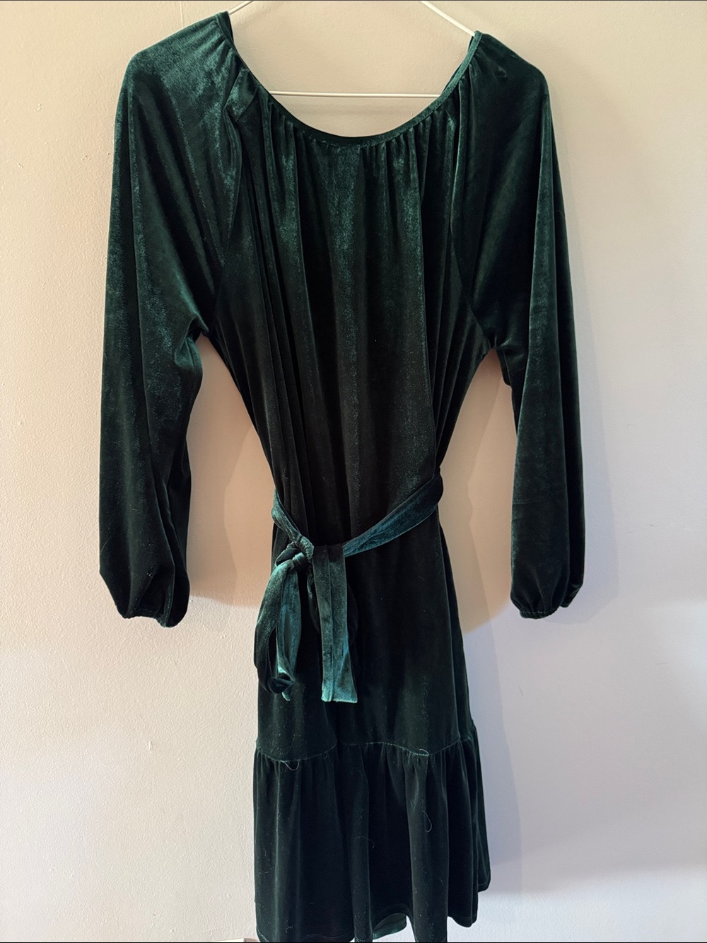 Draper James RSVP Emerald Green Velvet Long Sleeve Ruffle Hem Dress Size Large